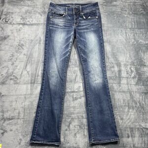 American Eagle Jeans Womens 6 Long Kick Boot Cut Dark Wash Stretch Denim Casual